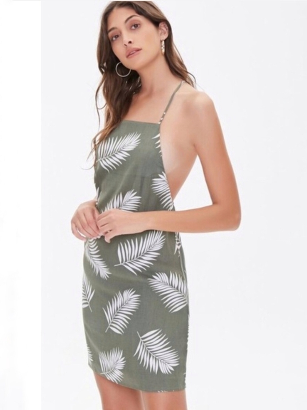 Forever 21 Olive Green Palm Print Mini Dress - Picture 4 of 7